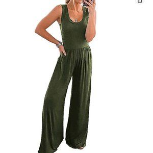 NEW W TAGS - Summer Sleeveless Tank Jumpsuits High Waist Low Cut Casual Green